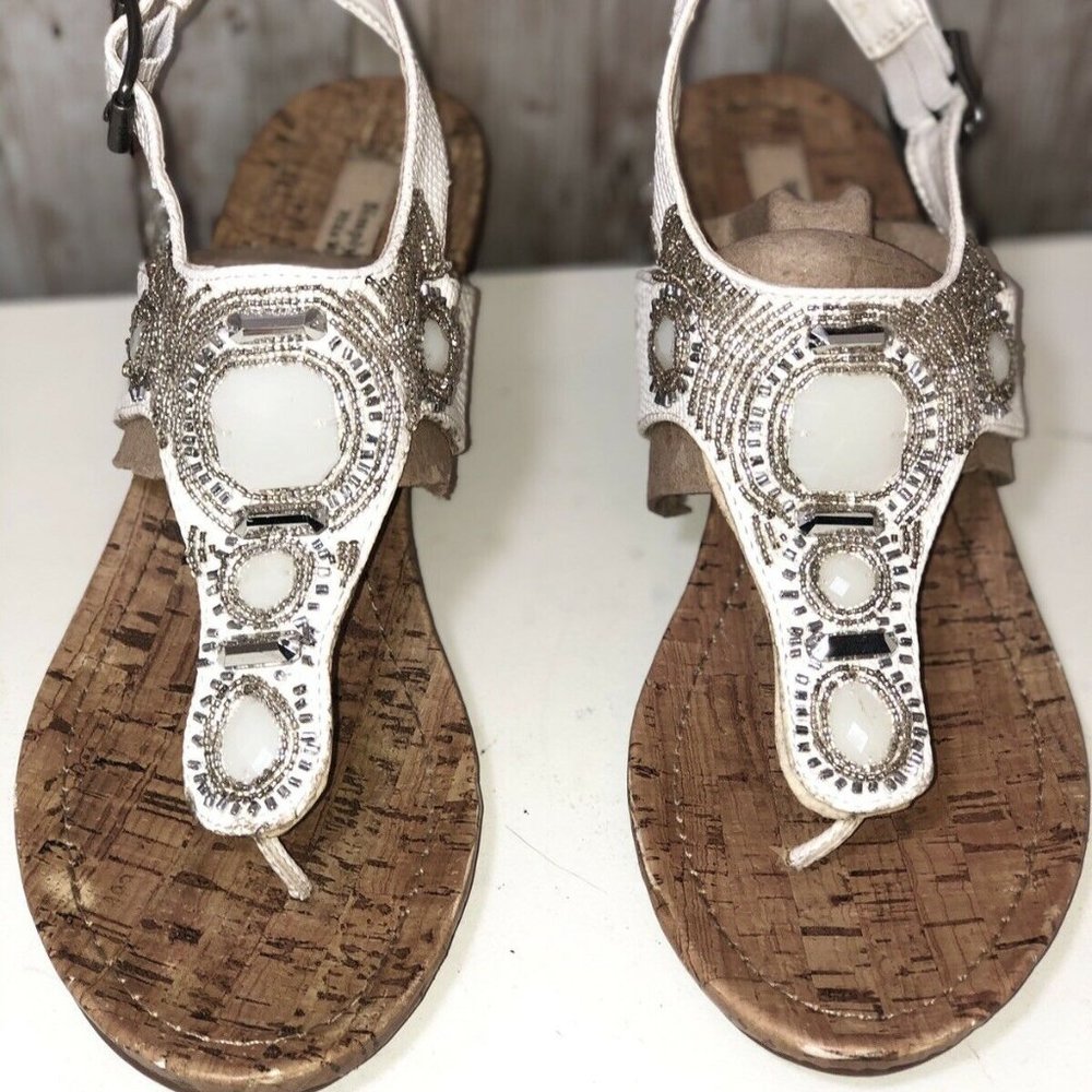 Vera Wang Shoes Sandals White Beaded Bling 9.5M
